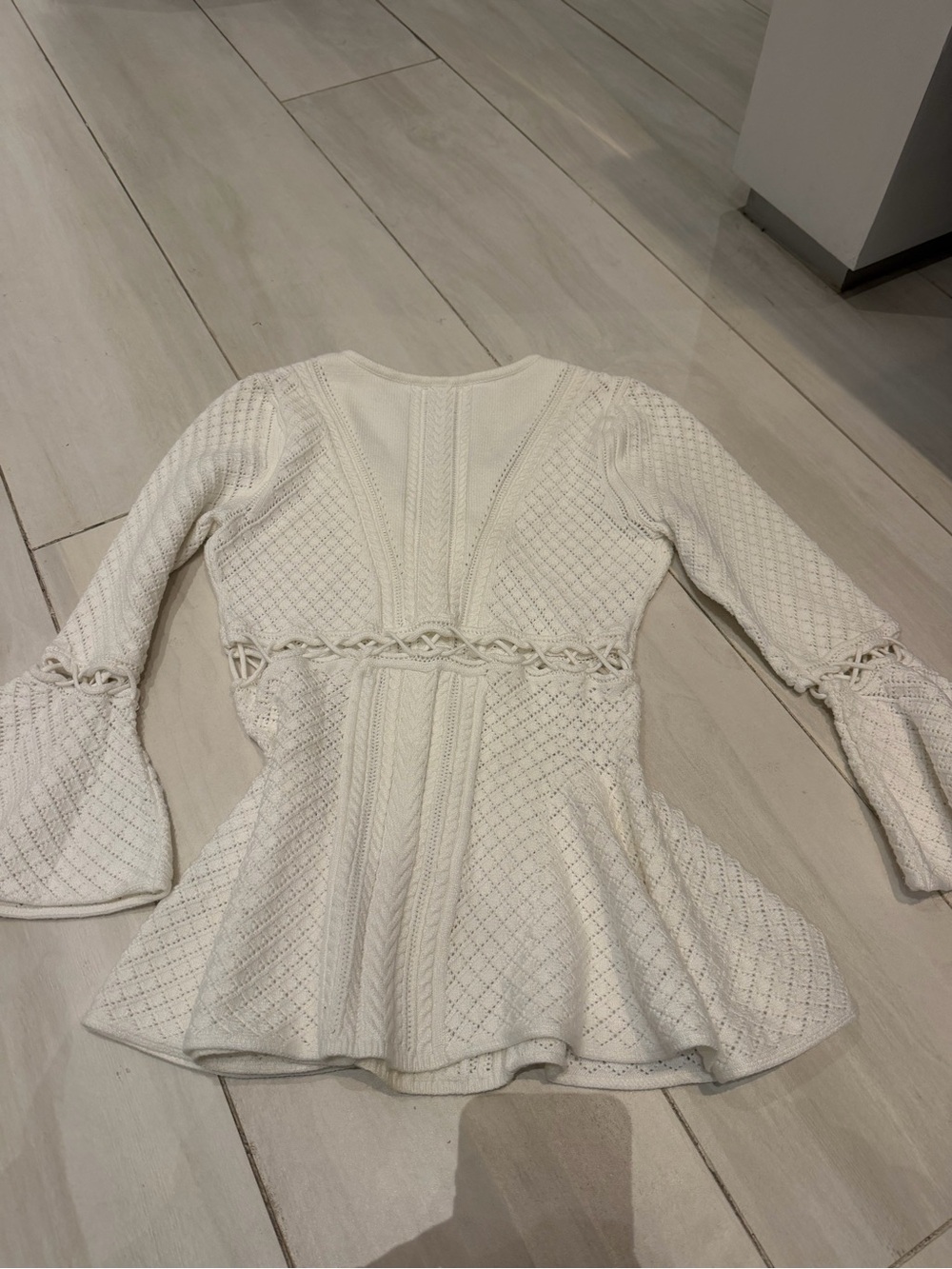Jonathan Simkhai Cream Knit Peplum Tunic with Bell Sleeves - Picture 6 of 6